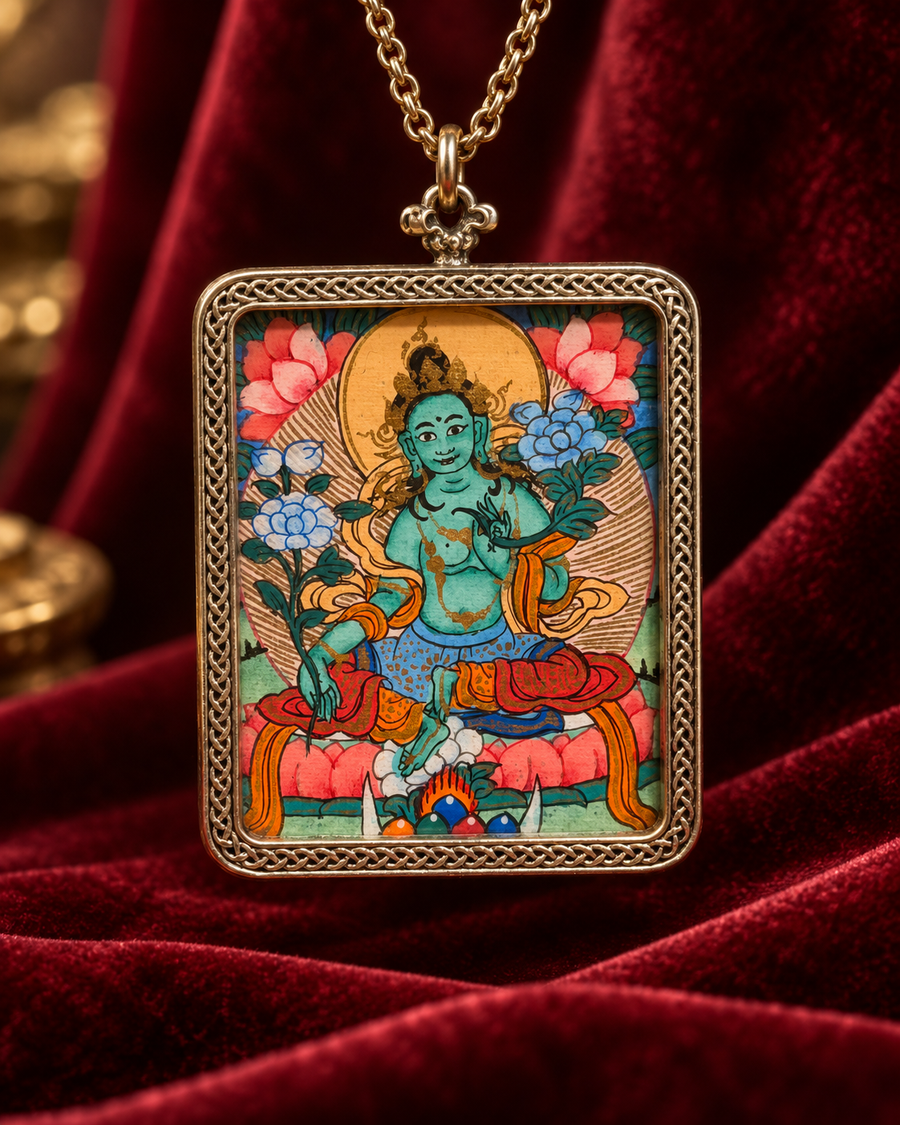 Green Tara Locket Thangka