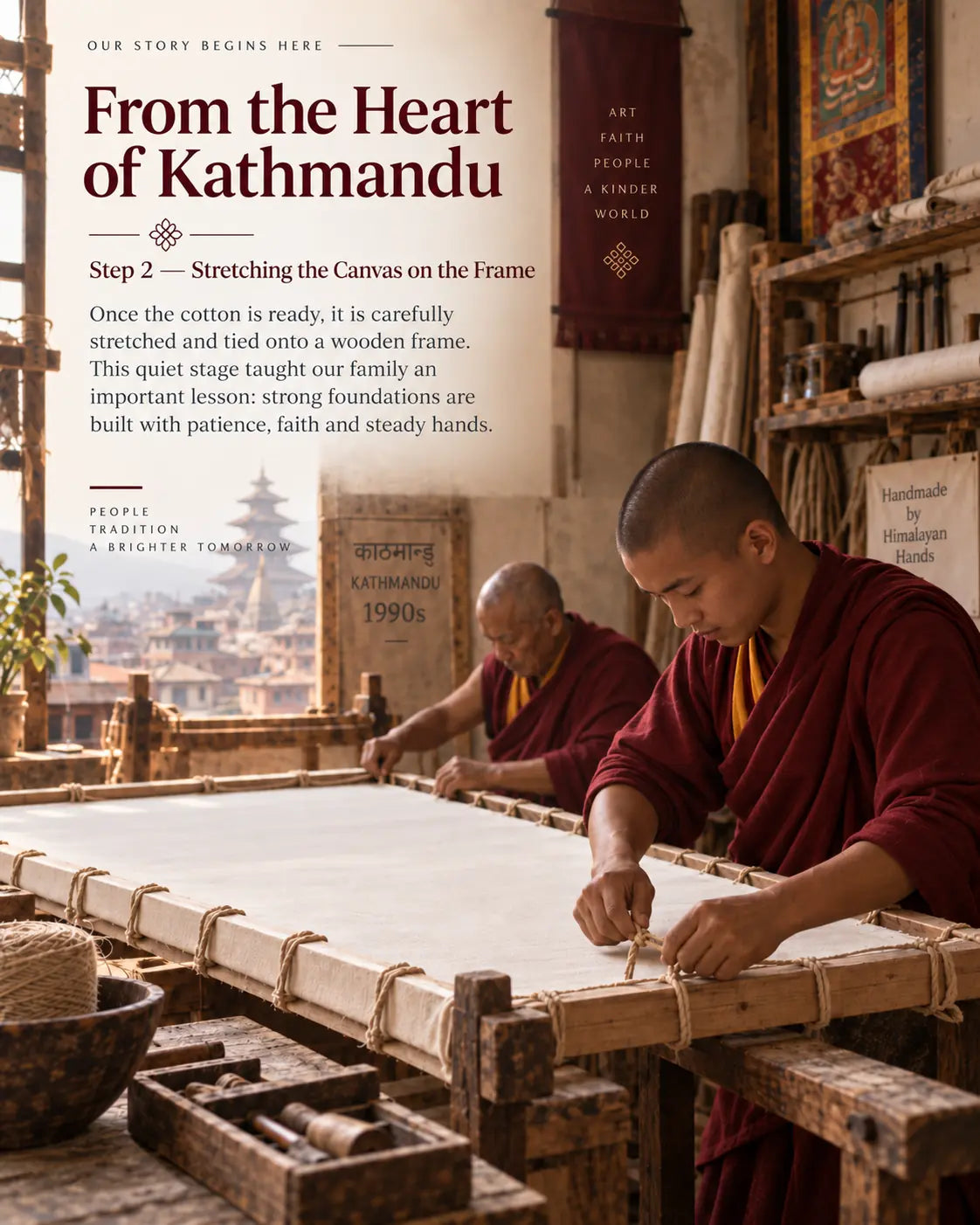 Stretching prepared cotton canvas onto a traditional wooden frame